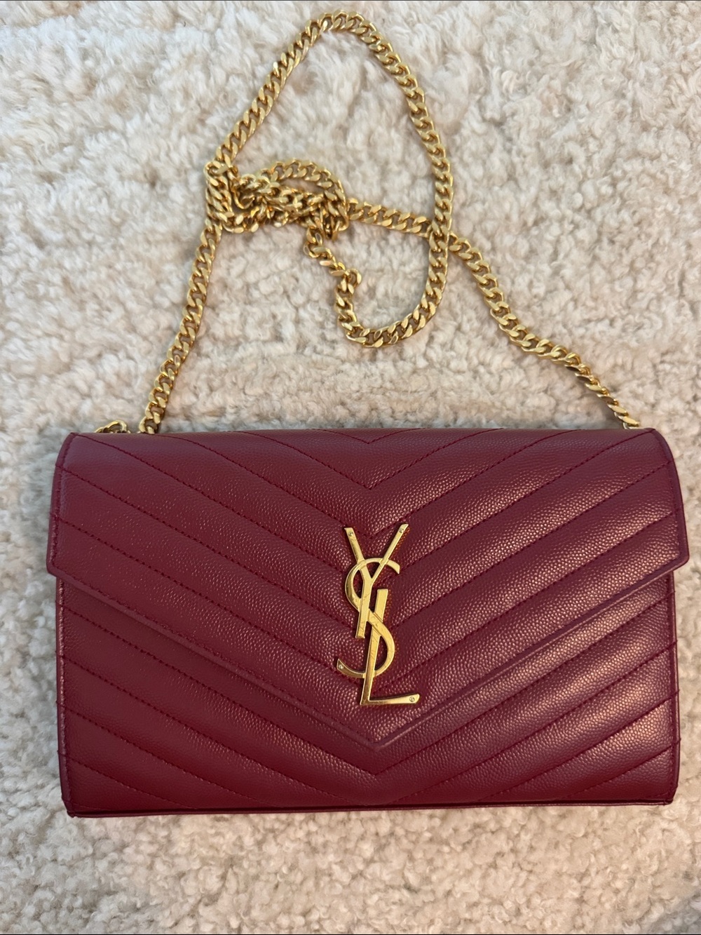 Saint Laurent Quilted Leather Chain Shoulder Bag in Burgundy